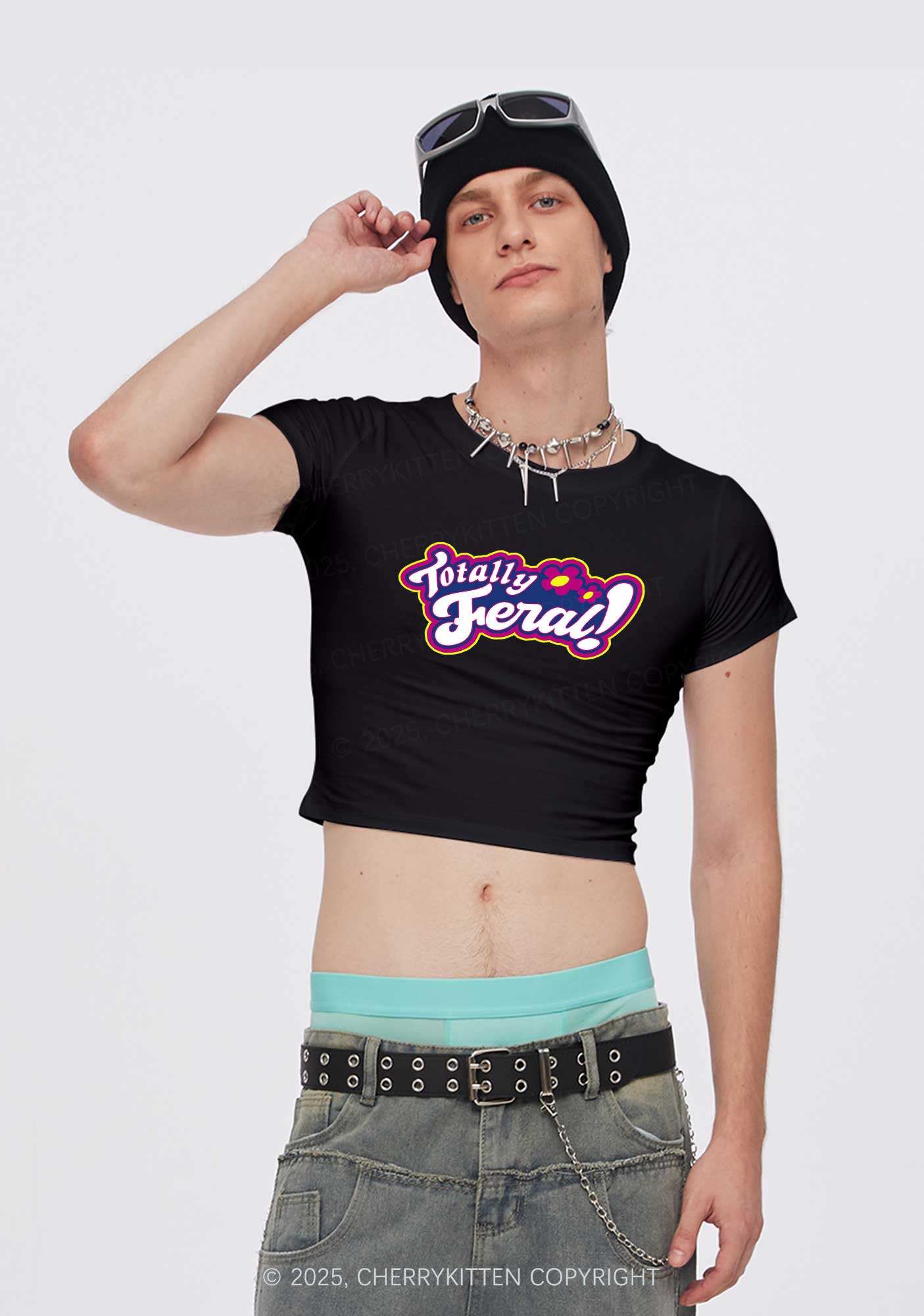 Totally Feral Y2K Baby Tee Cherrykitten