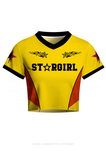 Yellow Stargirl Y2K Crop Football Jersey Shirts Cherrykitten