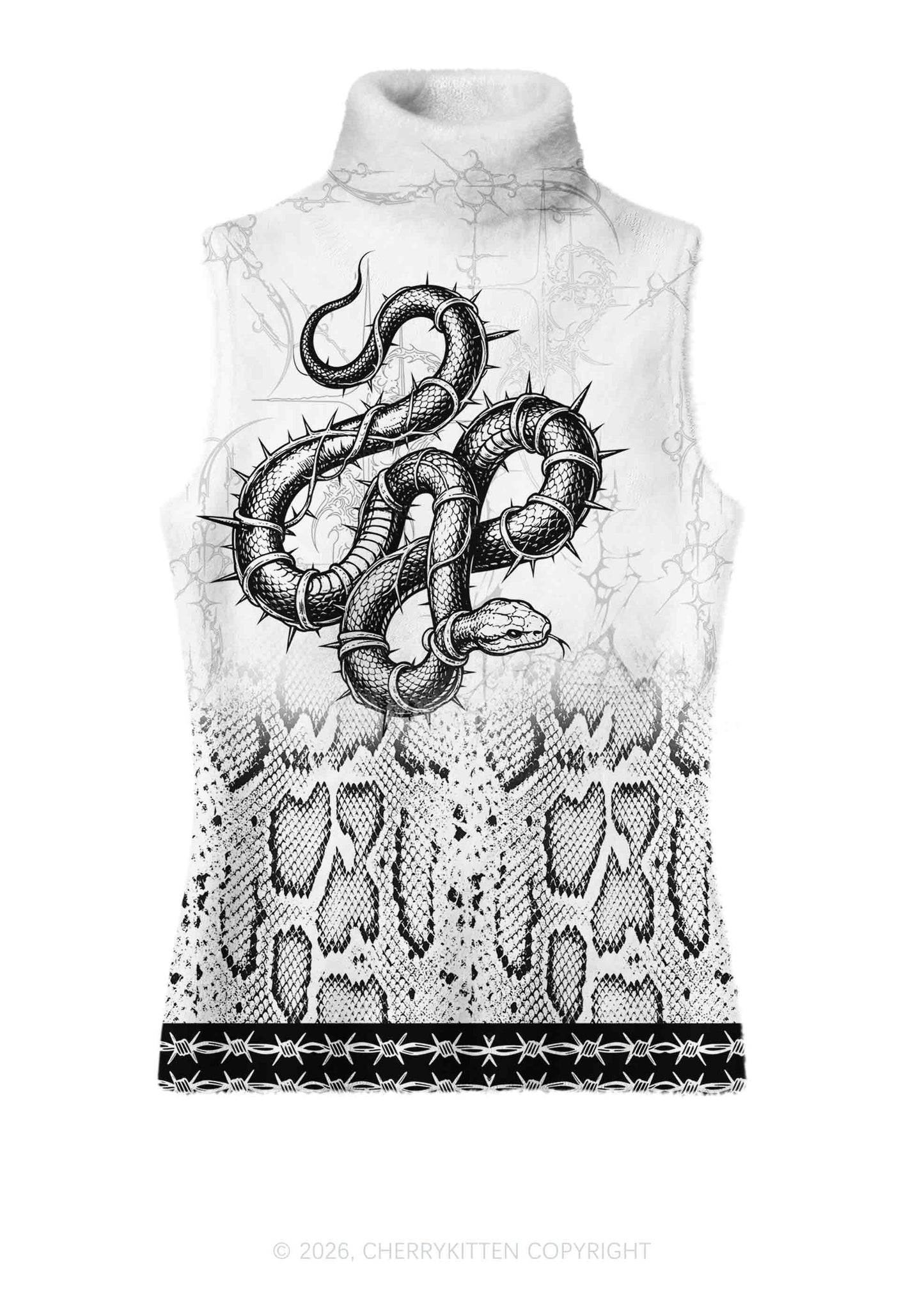 Halloween White Thorn Wrapped Snake Y2K Knit Turtleneck Tank Top Cherrykitten