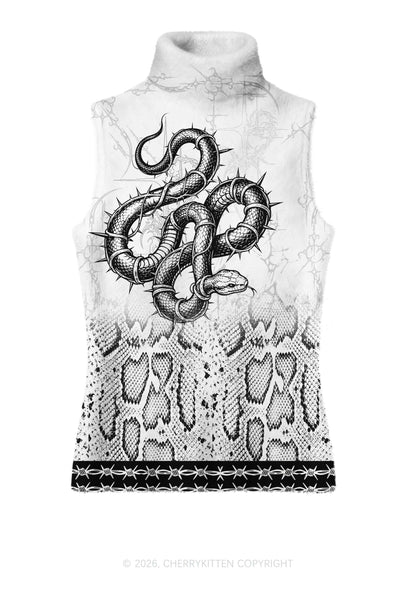 Halloween White Thorn Wrapped Snake Y2K Knit Turtleneck Tank Top Cherrykitten