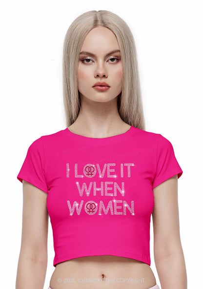 Rhinestone I Love It When Women Pride Y2K Baby Tee Cherrykitten