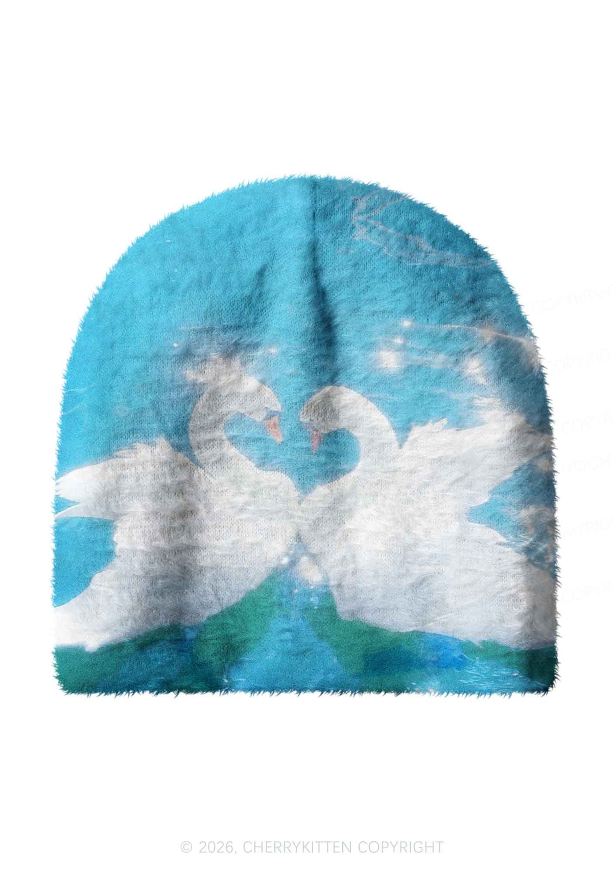 Swan Lovers Y2K Print Knit Beanie Cherrykitten