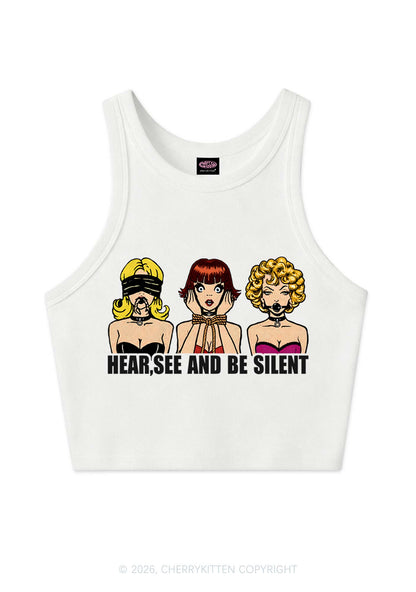 Hear See Be Silent Y2K Crop Tank Top Cherrykitten