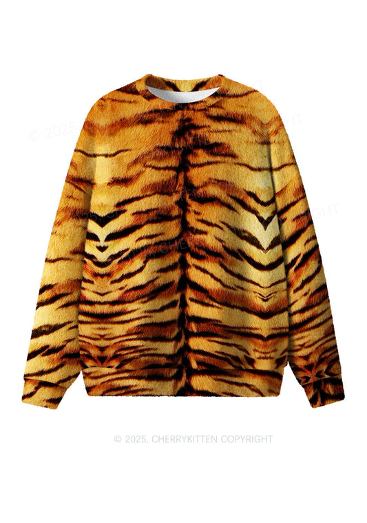 Wild Tiger Texture Y2K Christmas Knit Sweatshirt Cherrykitten