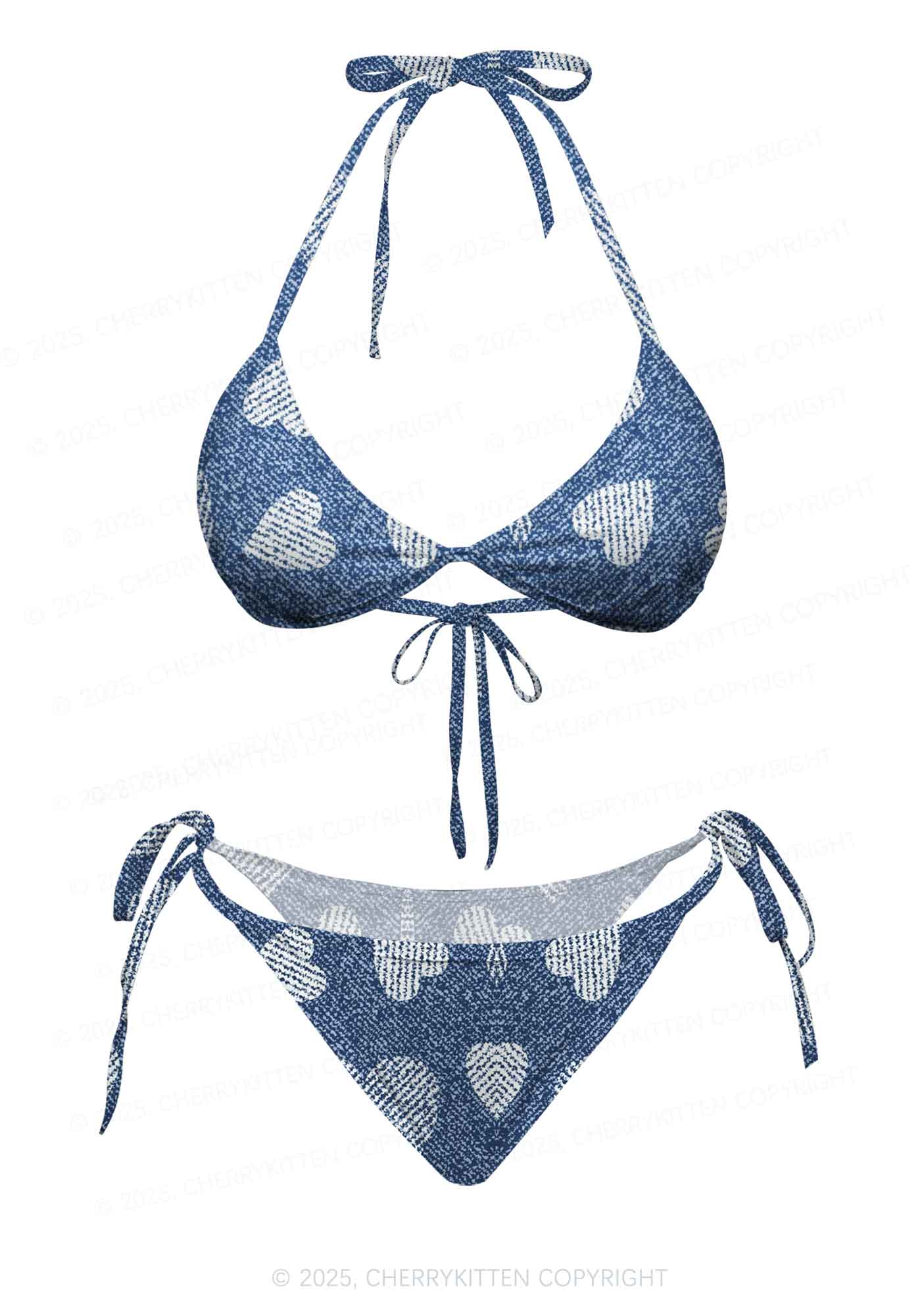 Denim Heartbeat Y2K Print Bikini Set Cherrykitten