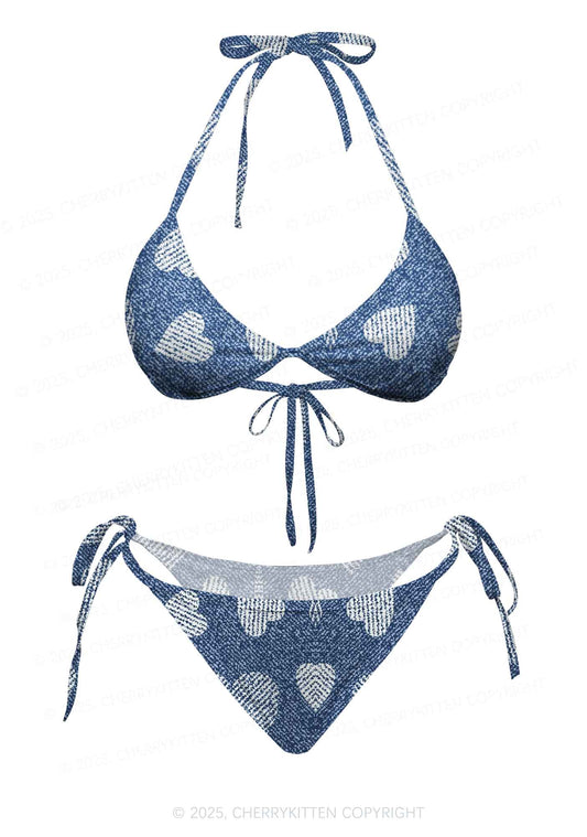 Denim Heartbeat Y2K Print Bikini Set Cherrykitten