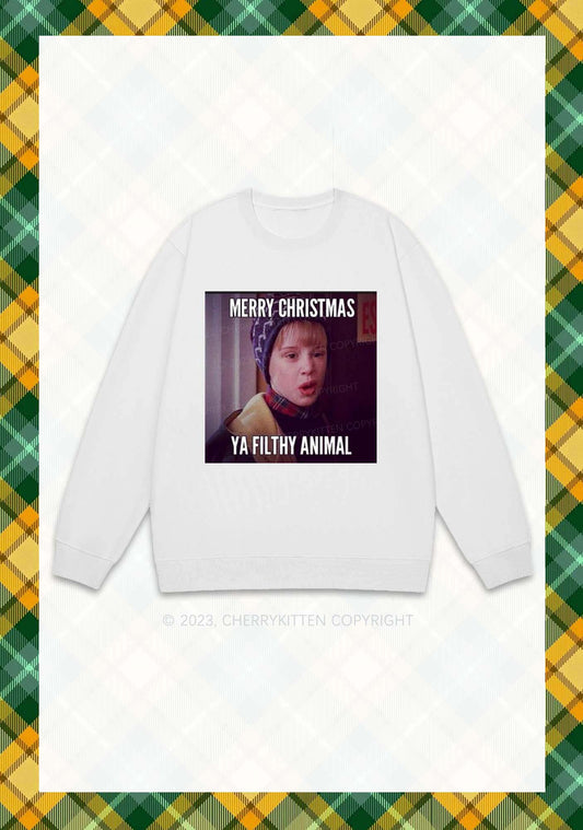 Merry Christmas Ya Filthy Animal Y2K Sweatshirt Cherrykitten