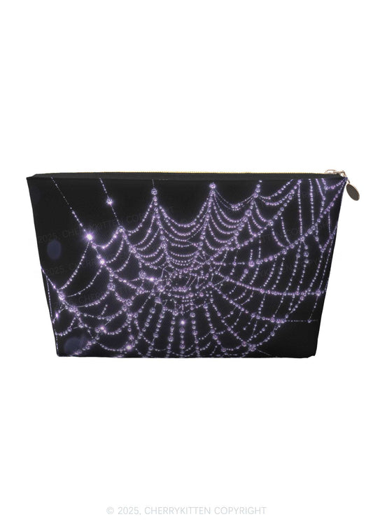 Glistening Spiderweb Y2K Leather Makeup Bag Cherrykitten