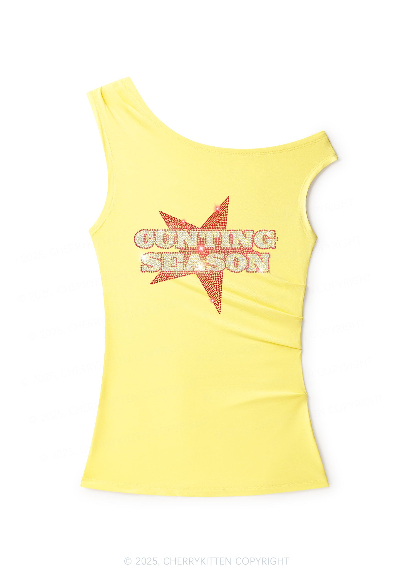 Rhinestone Cunting Season Y2K Off Shoulder Tank Top Cherrykitten