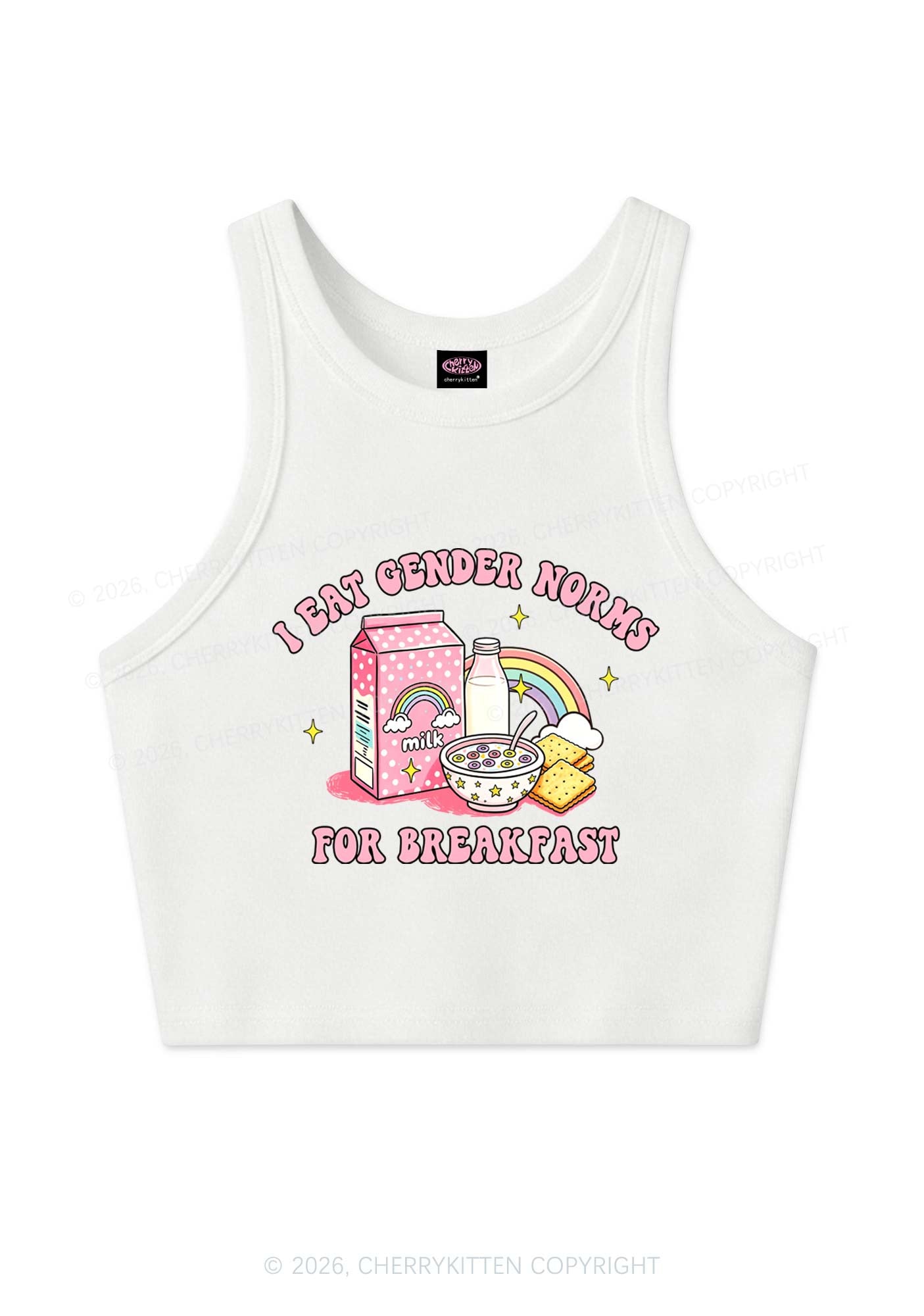 I Eat Gender Norms For Breakfast Pride Y2K Crop Tank Top Cherrykitten