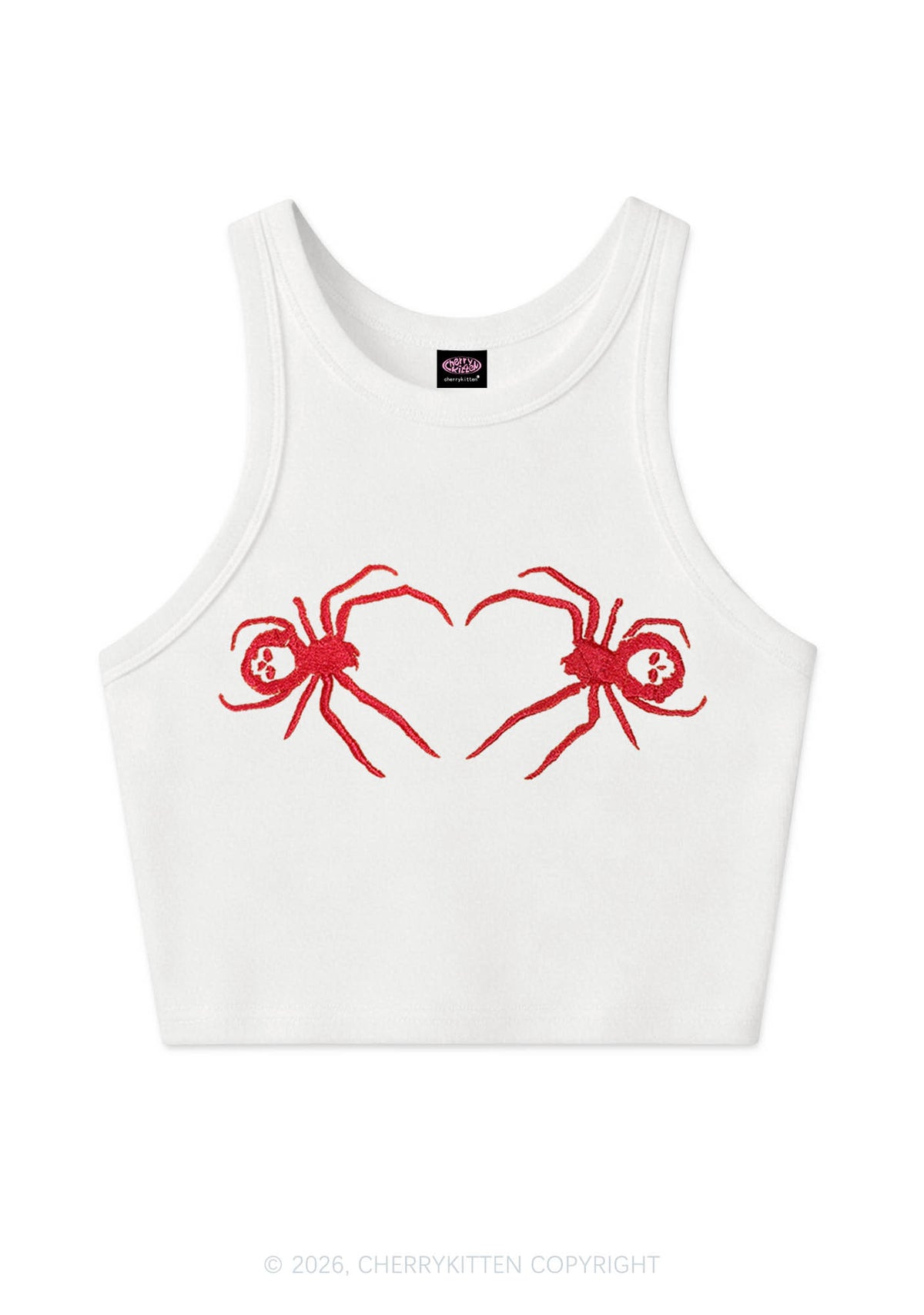 Embroidered Skull Spider Y2K Crop Tank Top Cherrykitten