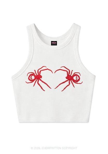 Embroidered Skull Spider Y2K Crop Tank Top Cherrykitten