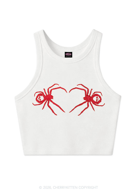 Embroidered Skull Spider Y2K Crop Tank Top Cherrykitten