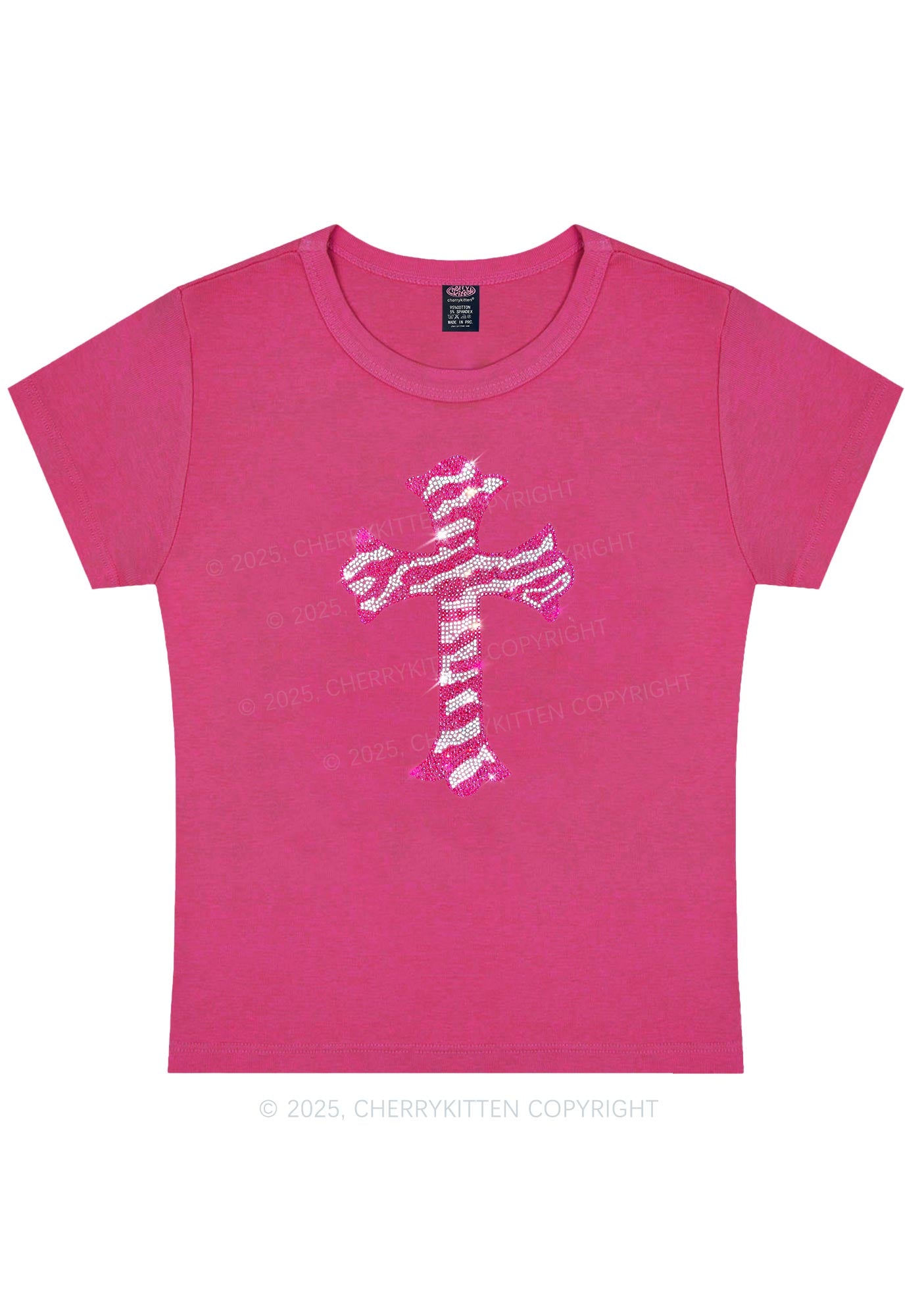 Rhinestone Pink Cross Y2K Baby Tee Cherrykitten