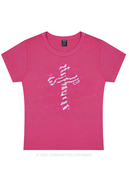 Rhinestone Pink Cross Y2K Baby Tee Cherrykitten