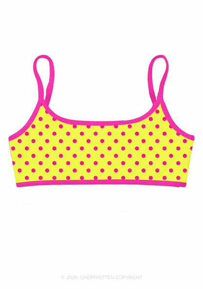 Hot Pink Dots On Yellow Y2K Print Super Crop Cami Cherrykitten