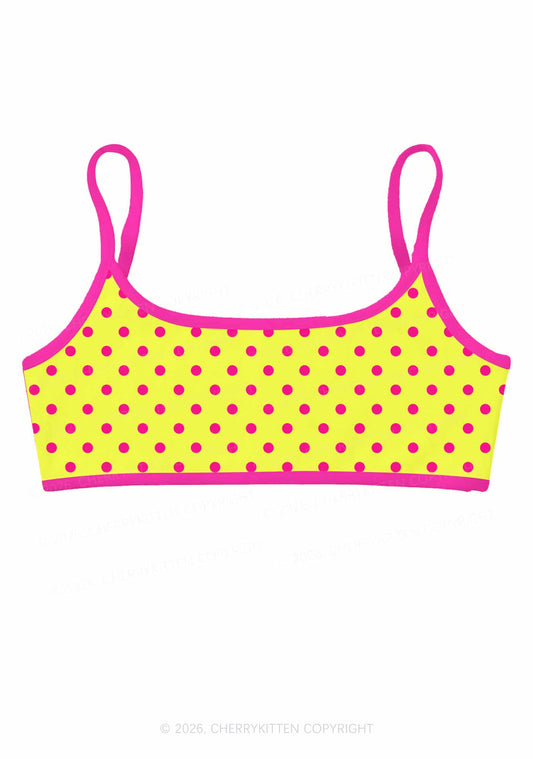 Hot Pink Dots On Yellow Y2K Print Super Crop Cami Cherrykitten