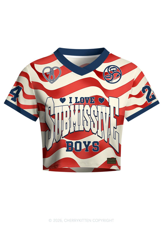 I Love S Boys Y2K Crop Football Jersey Shirts Cherrykitten