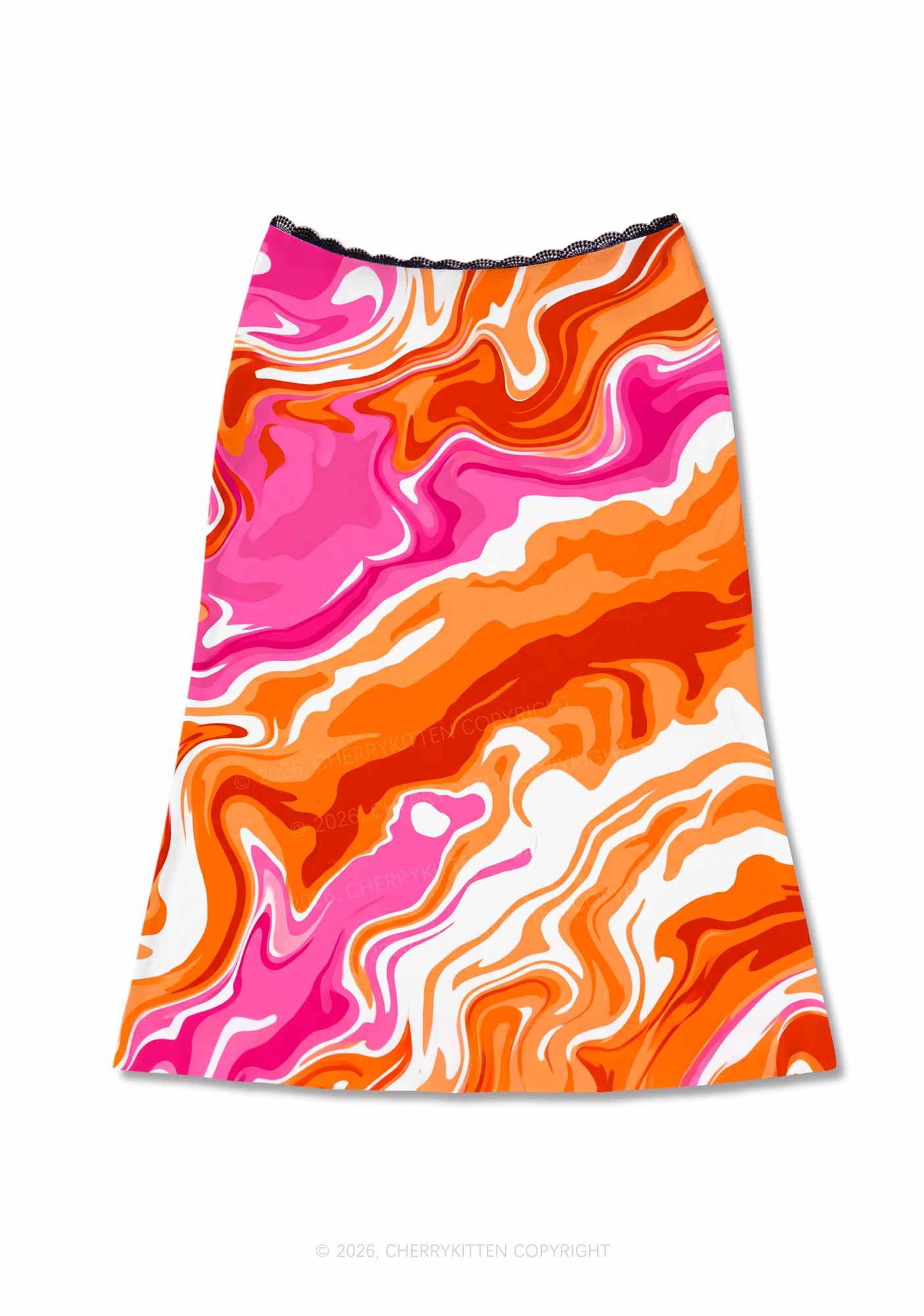 Lesbian Liquid Tie Dye Pride Y2K Print Midi Skirt Cherrykitten