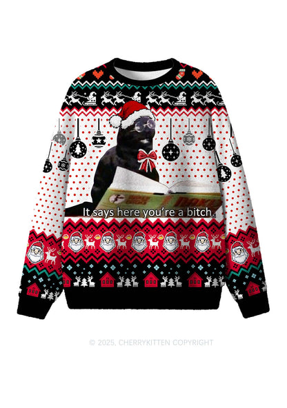 Here Youre A Bixxh Y2K Christmas Knit Sweatshirt Cherrykitten