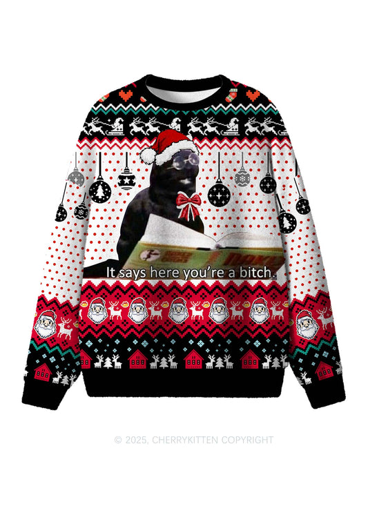 Here Youre A Bixxh Y2K Christmas Knit Sweatshirt Cherrykitten