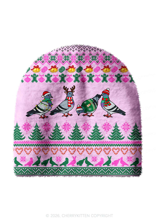 Christmas Pigeon Y2K Print Knit Beanie Cherrykitten