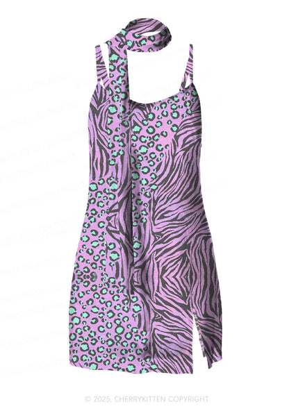 Lavender Zebra Y2K Mesh Slip Dress Cherrykitten