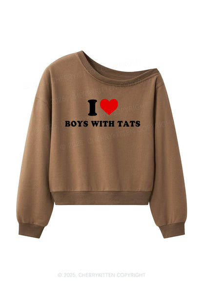I Love Boys With Tats Y2K Off Shoulder Sweatshirts Cherrykitten