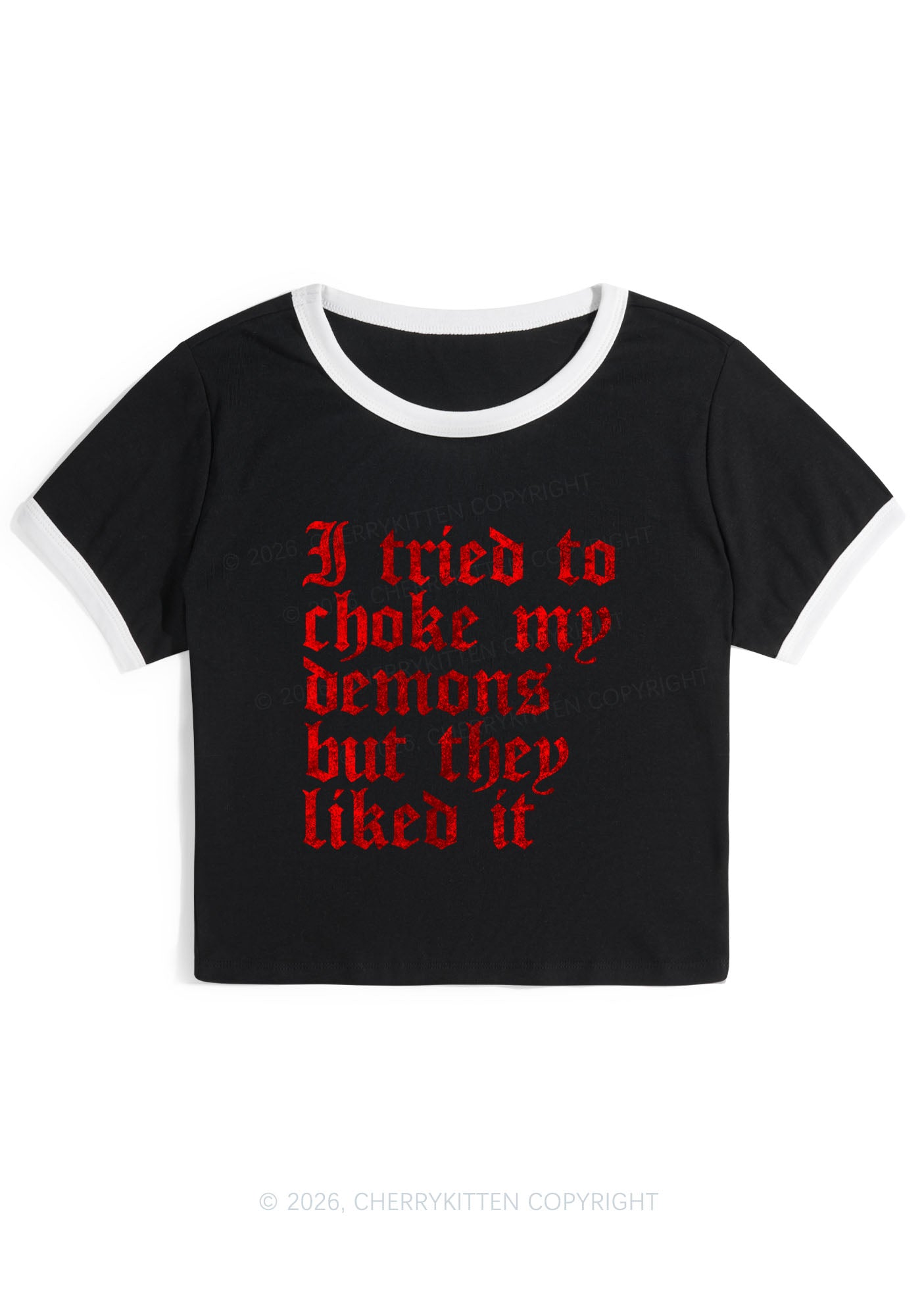 Halloween Choke Demons They Liked Y2K Ringer Tee Cherrykitten