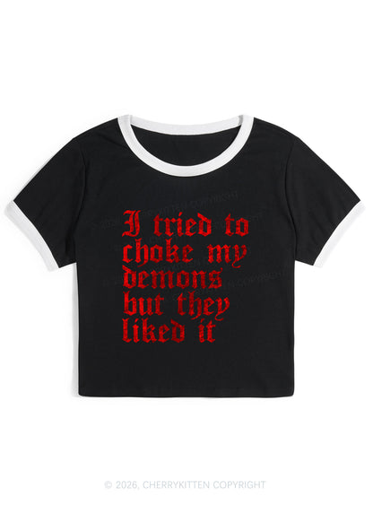 Halloween Choke Demons They Liked Y2K Ringer Tee Cherrykitten