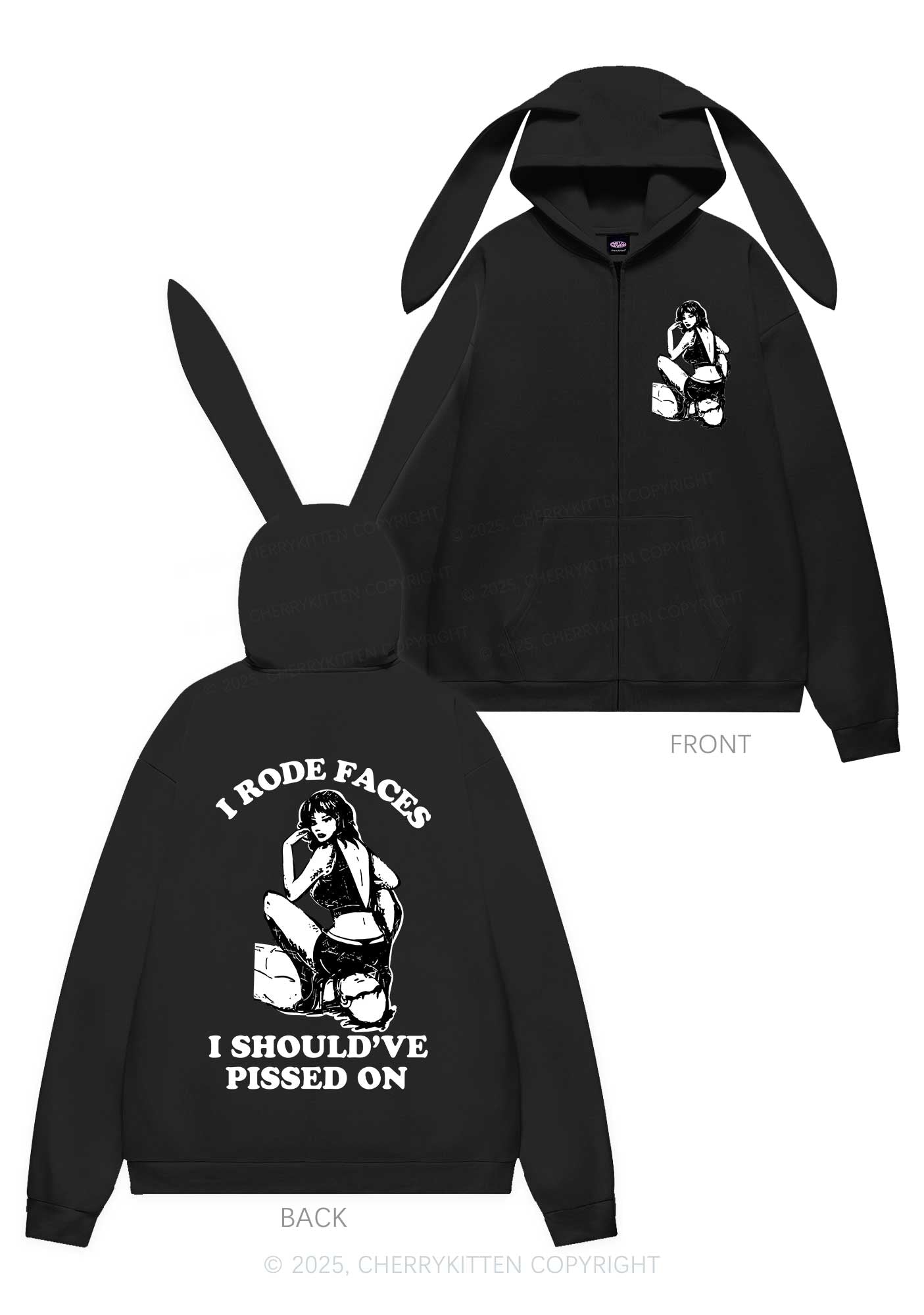 I Rode Faces Y2K Bunny Ear Zip Hoodie Cherrykitten