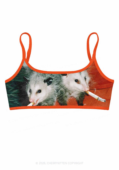 Smoking Badass Possum Y2K Print Super Crop Cami Cherrykitten