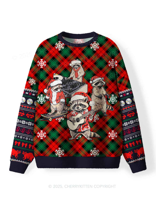Raccoon Concert Y2K Christmas Knit Sweatshirt Cherrykitten