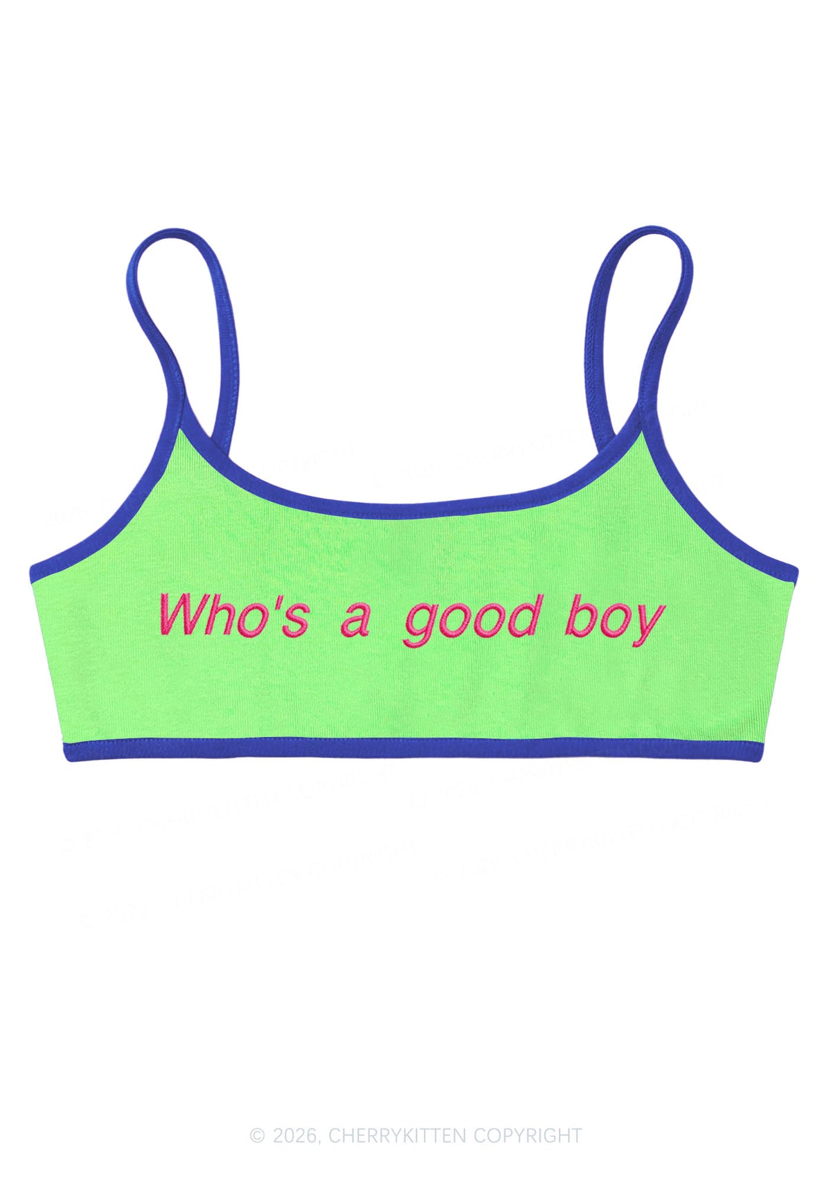 Embroidered Whos A Good Boy Y2K Super Crop Cami Cherrykitten