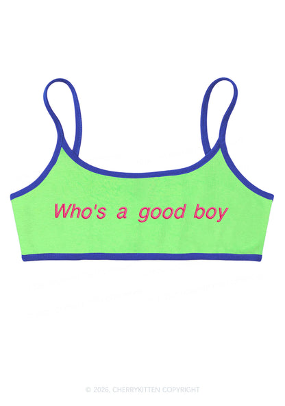 Embroidered Whos A Good Boy Y2K Super Crop Cami Cherrykitten