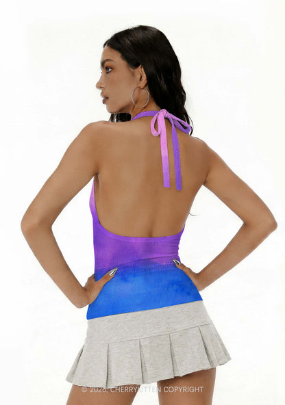 Bisexual Tie Dye Pride Y2K Print Halter Deep V Neck Cami Cherrykitten