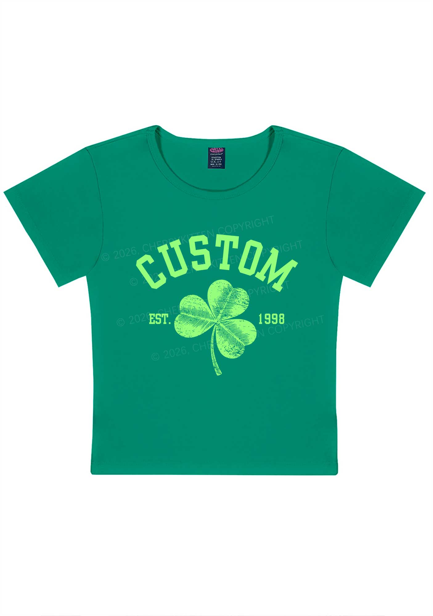 Custom Text Shamrock St Patricks Y2K Baby Tee Cherrykitten