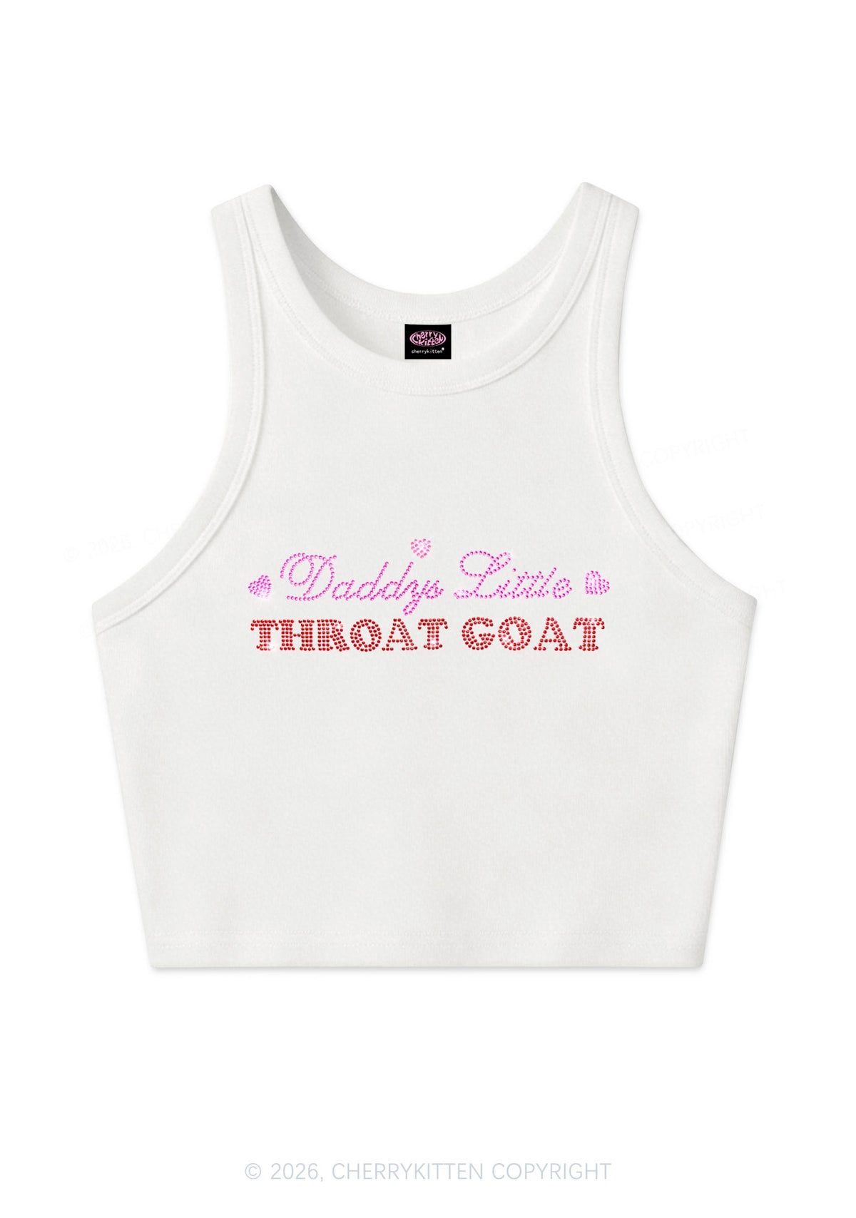 Rhinestone Daddys Little Throat Goat Y2K Crop Tank Top Cherrykitten