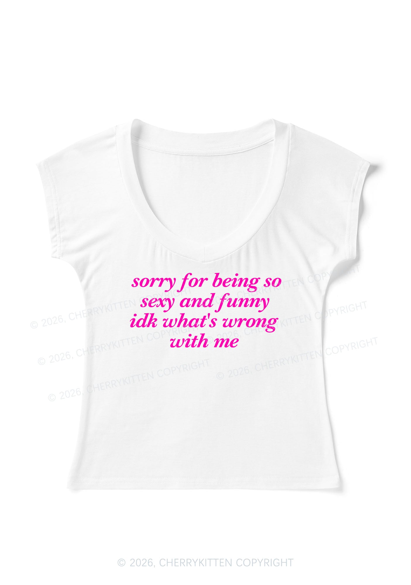 Sorry For Being So Funny Y2K V Neck T Shirts Cherrykitten