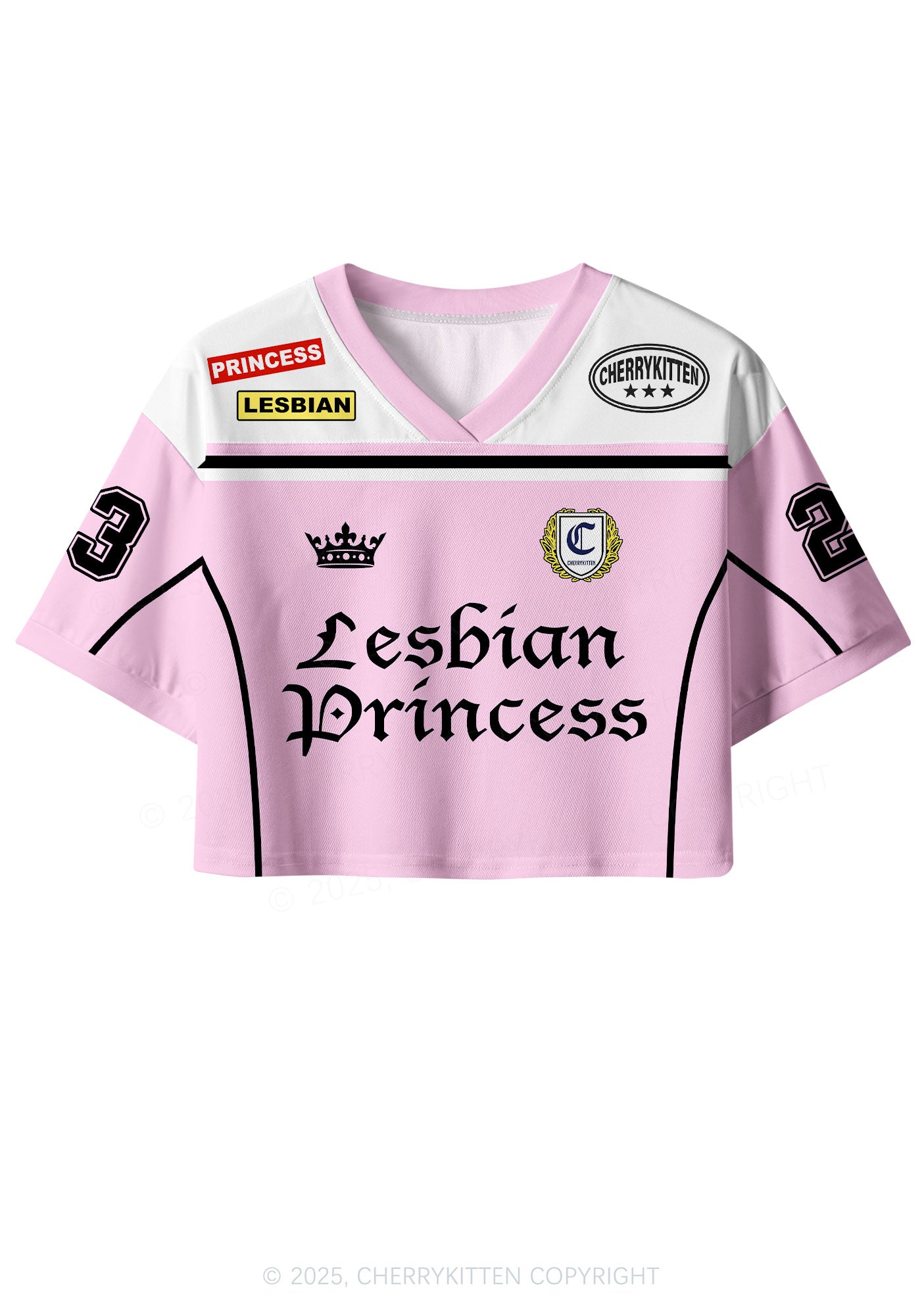 Custom White Lesbian Princess Pride Y2K Crop Sport Jersey Shirts Cherrykitten