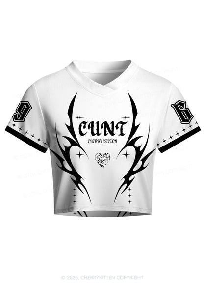 White Cxxt Y2K Crop Football Jersey Shirts Cherrykitten