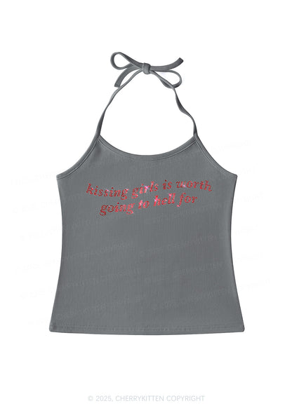 Rhinestone Kissing Girls is Worth Pride Y2K Halter Neck Cami Cherrykitten