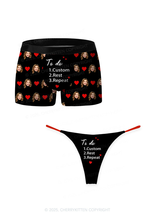 Custom To Do List Valentine's Day Y2K Print Couples Boxer Thong Set Cherrykitten