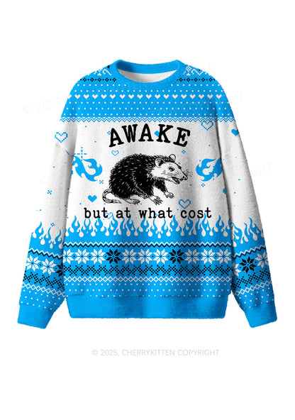 Blue Awake But What Cost Y2K Christmas Knit Sweatshirt Cherrykitten