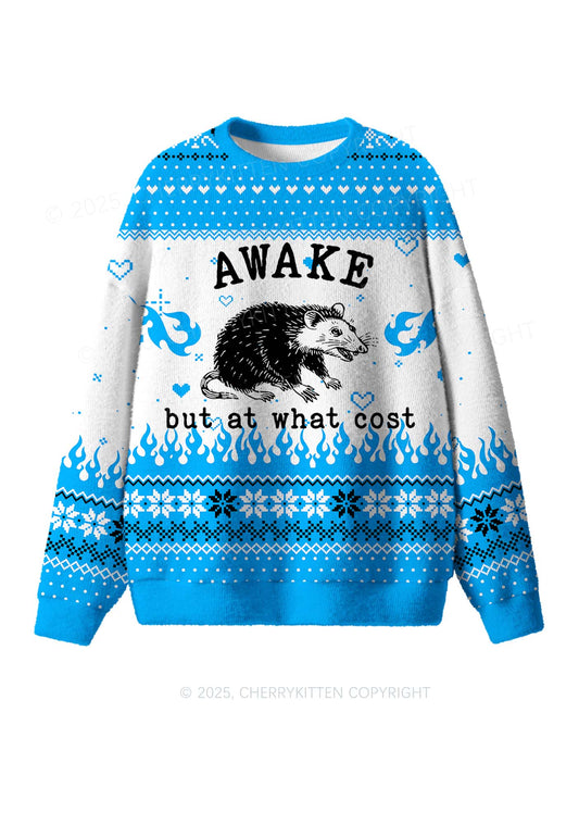 Blue Awake But What Cost Y2K Christmas Knit Sweatshirt Cherrykitten