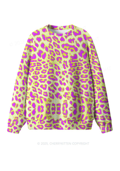 Yellow Leopard Y2K Christmas Knit Sweatshirt Cherrykitten