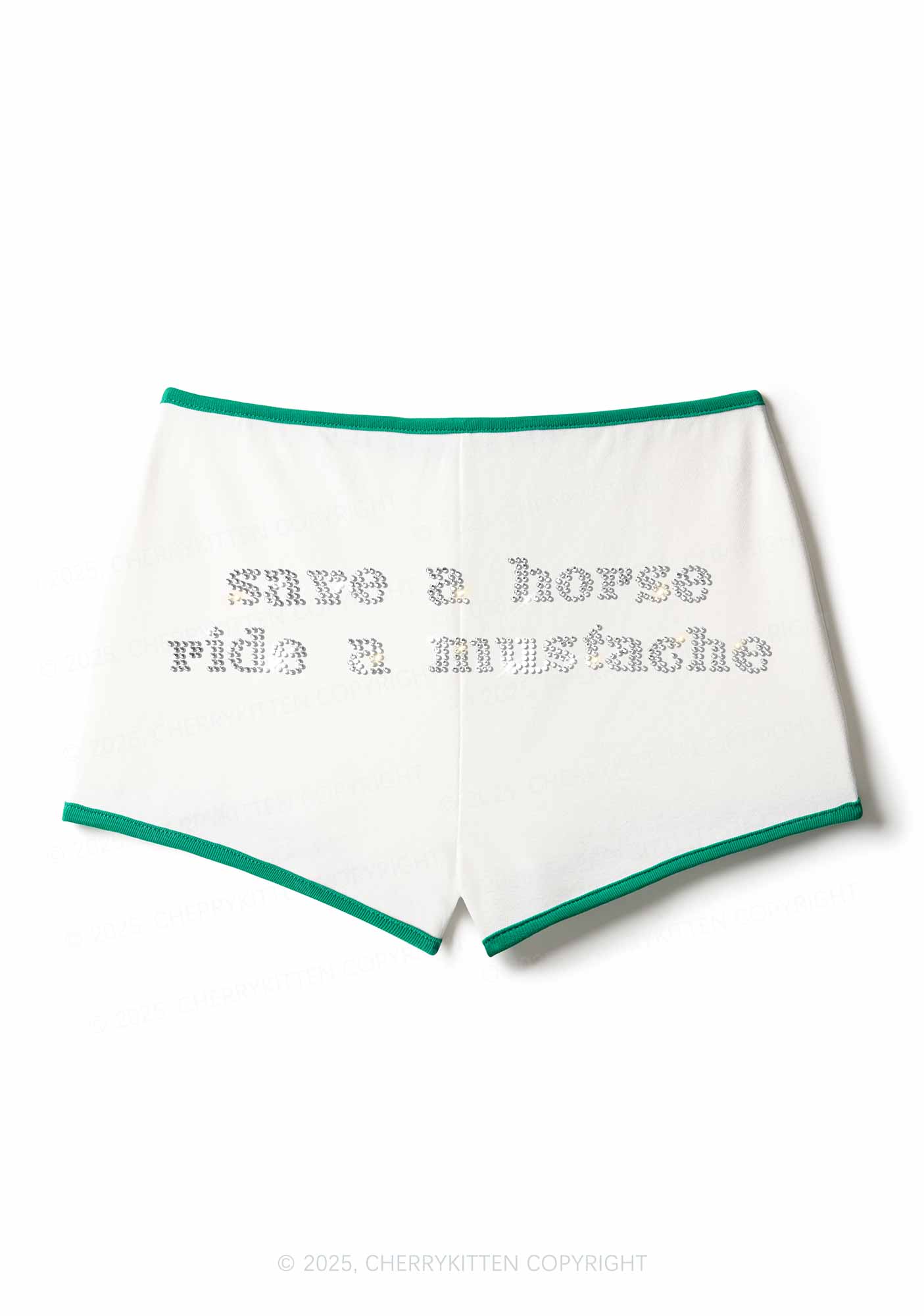 Rhinestone Ride A Mustache Y2K Booty Shorts Cherrykitten