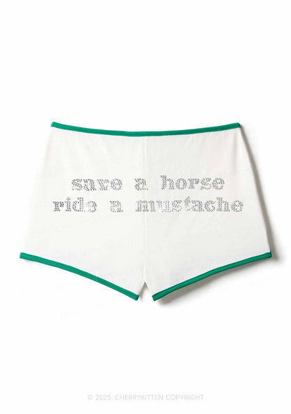 Rhinestone Ride A Mustache Y2K Booty Shorts Cherrykitten
