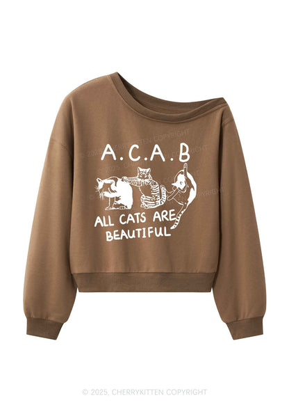 ACAB Cats Y2K Off Shoulder Sweatshirts Cherrykitten