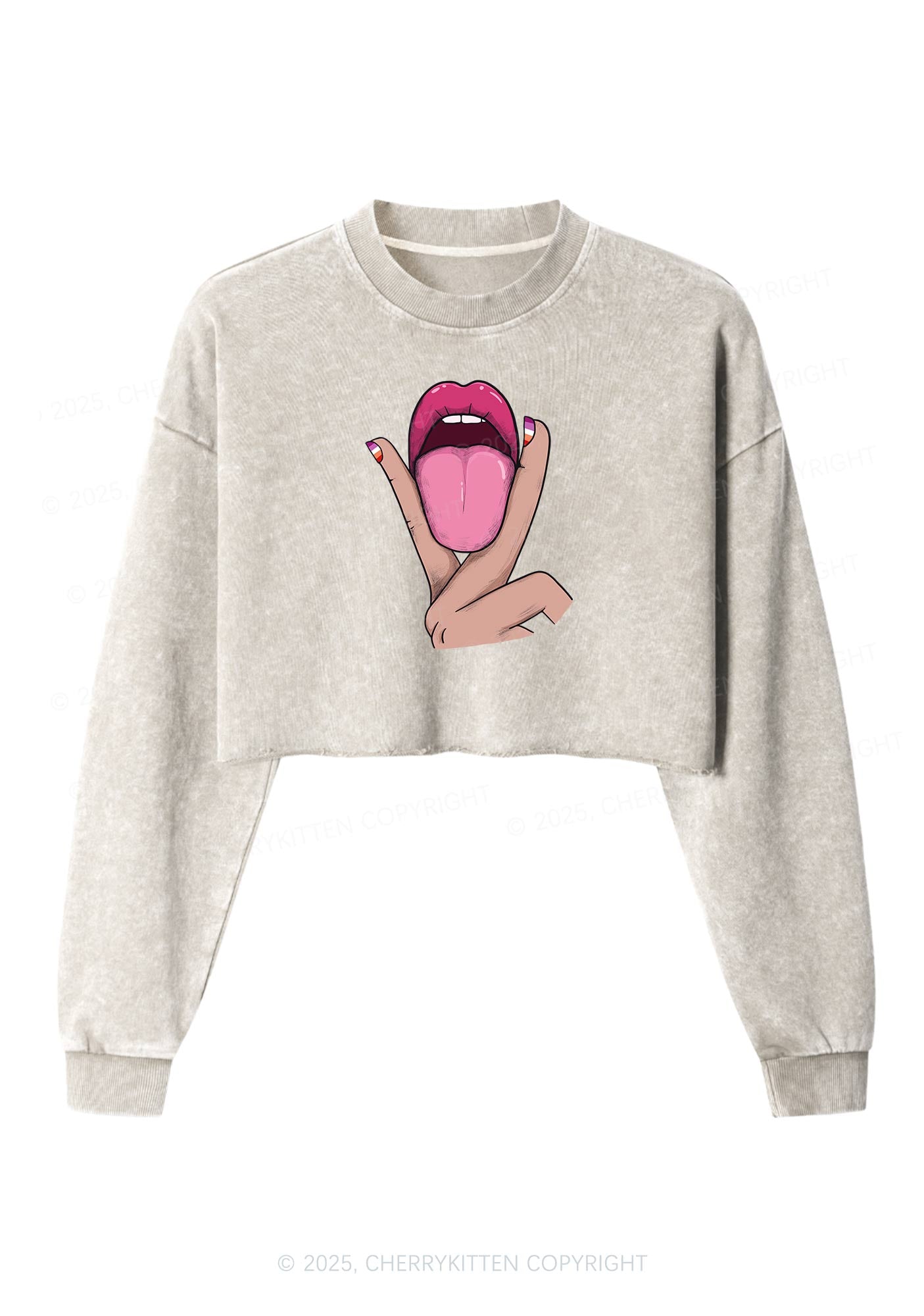 Lesbian Kissing Pride Y2K Crop Washed Sweatshirts Cherrykitten